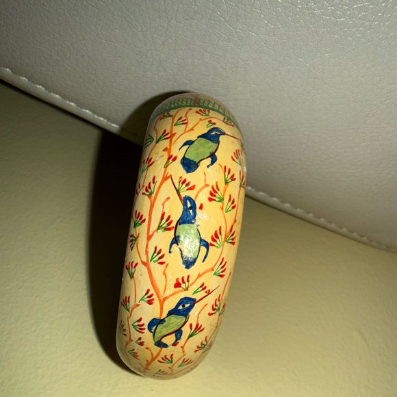 Jewelry - Hand-Painted Bangle Bracelet with Blue and Green Bird Motif